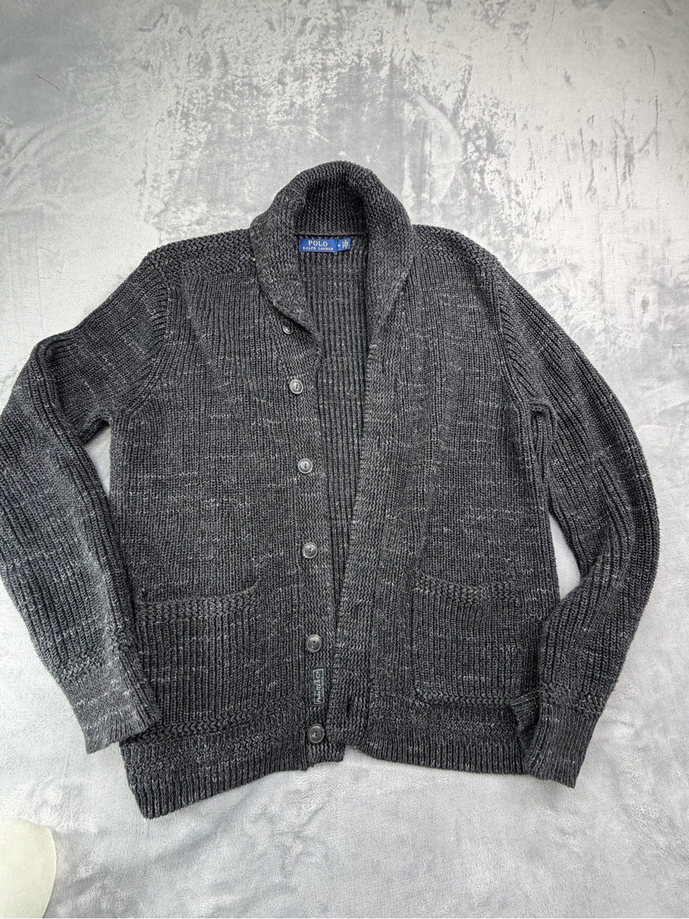 Ralph Lauren Charcoal Men’s Cardigan Guest Fall Party Wedding Sweater M (L)